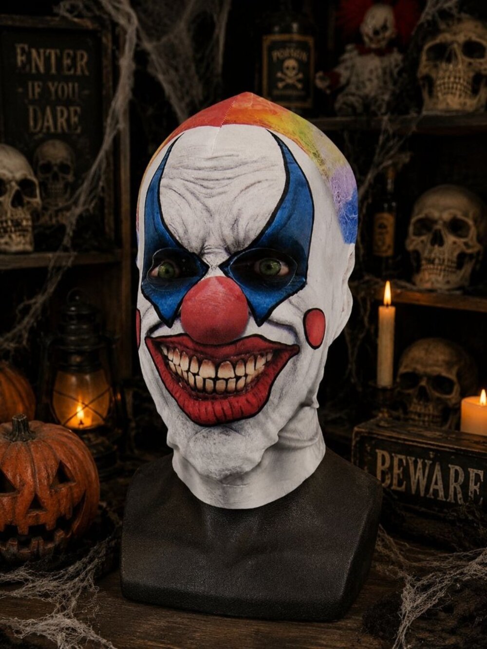 Faux Real Adult Scary Full Face Clown Stretch Mask Halloween Costume Joker
